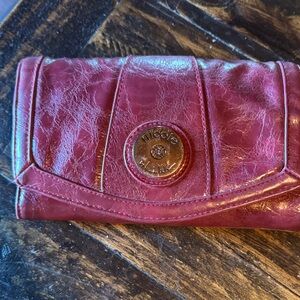 Nicole Miller Berry Pink Leather Wallet with Branded Medallion